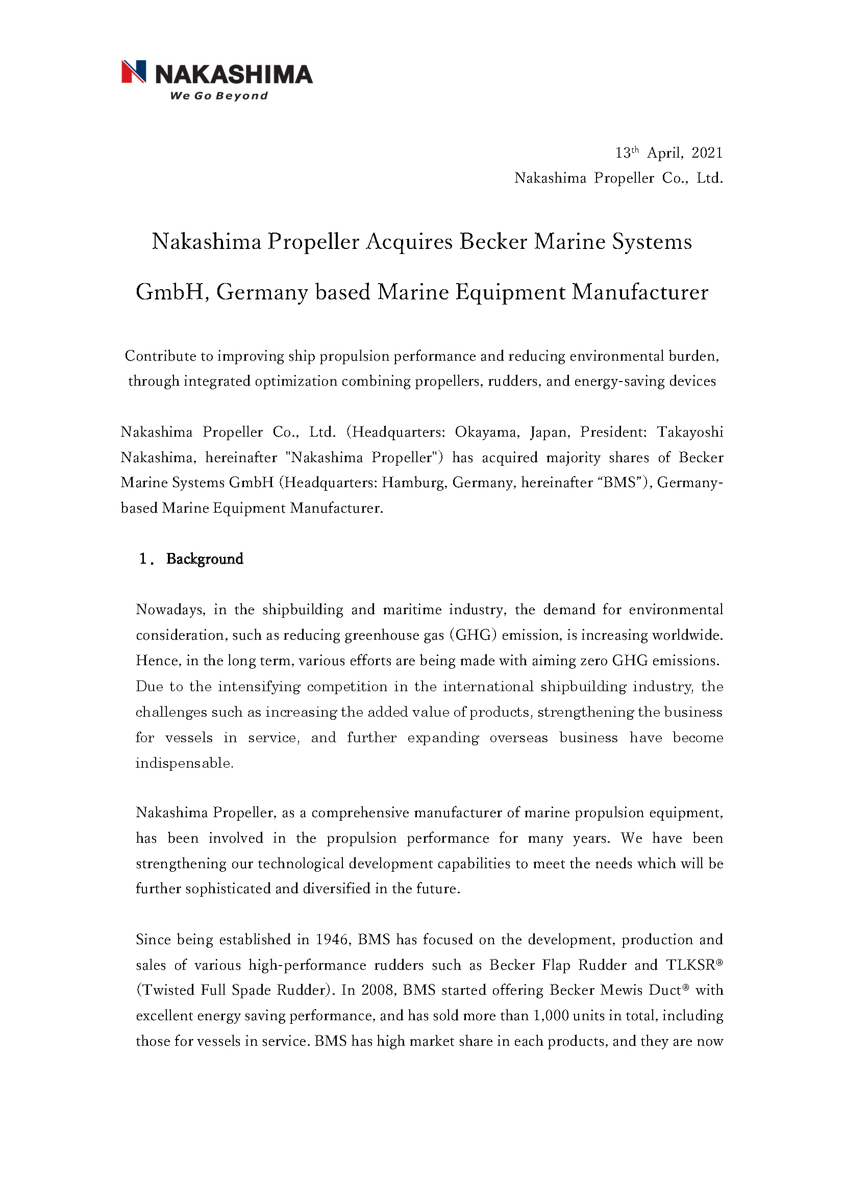 News and announcements Nakashima Propeller Co., Ltd.